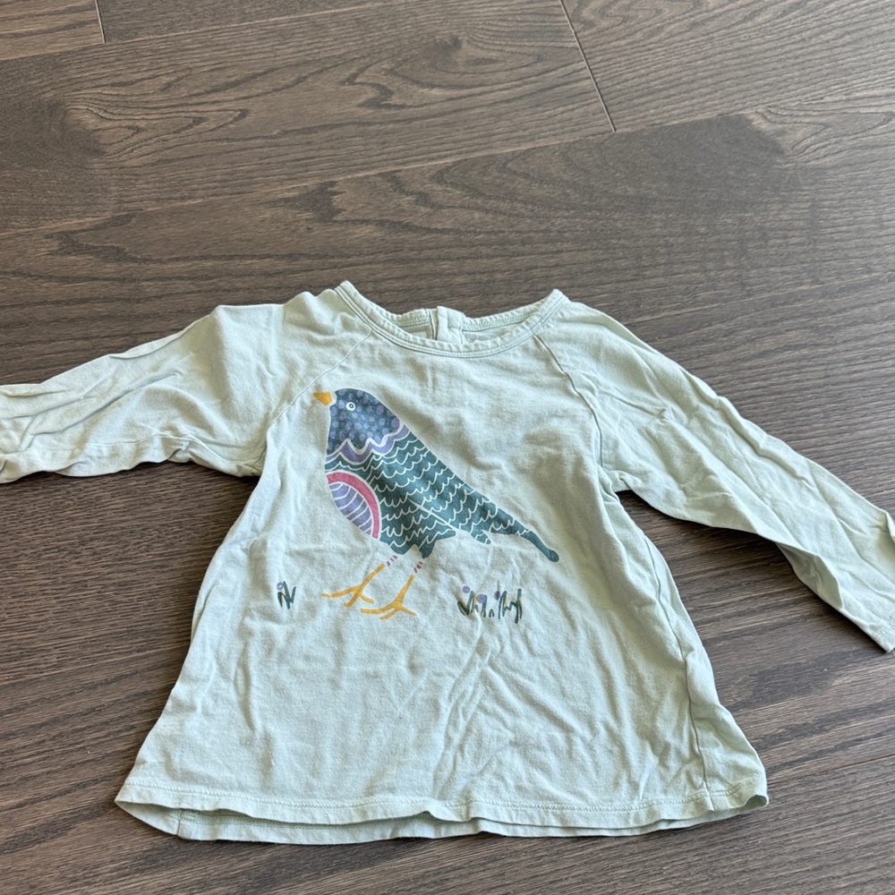 Girls' Mint Green Long-Sleeve Tee with Bird Motif